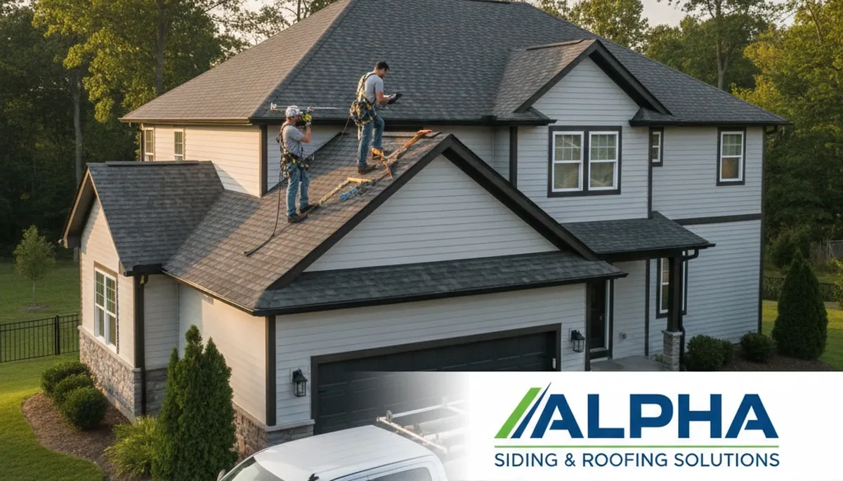 Professional roof inspection at Boston home by Next Level Exteriors, checking vinyl siding and roof condition